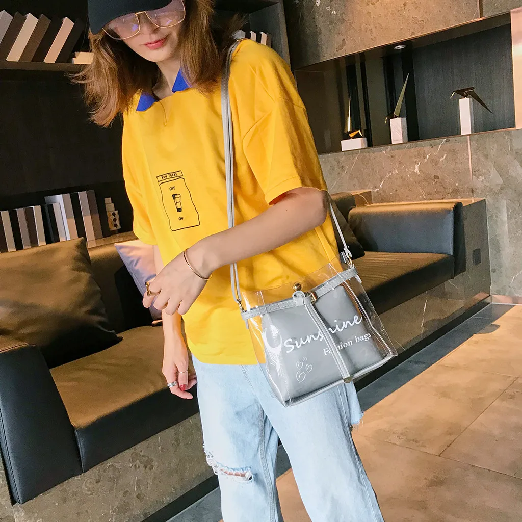 OCARDIAN-сумки женские сумки летняя маленькая сумка прозрачная желеобразная сумка дикая простая сумка на плечо набор 2 шт Повседневная ПВХ прозрачная 6J24