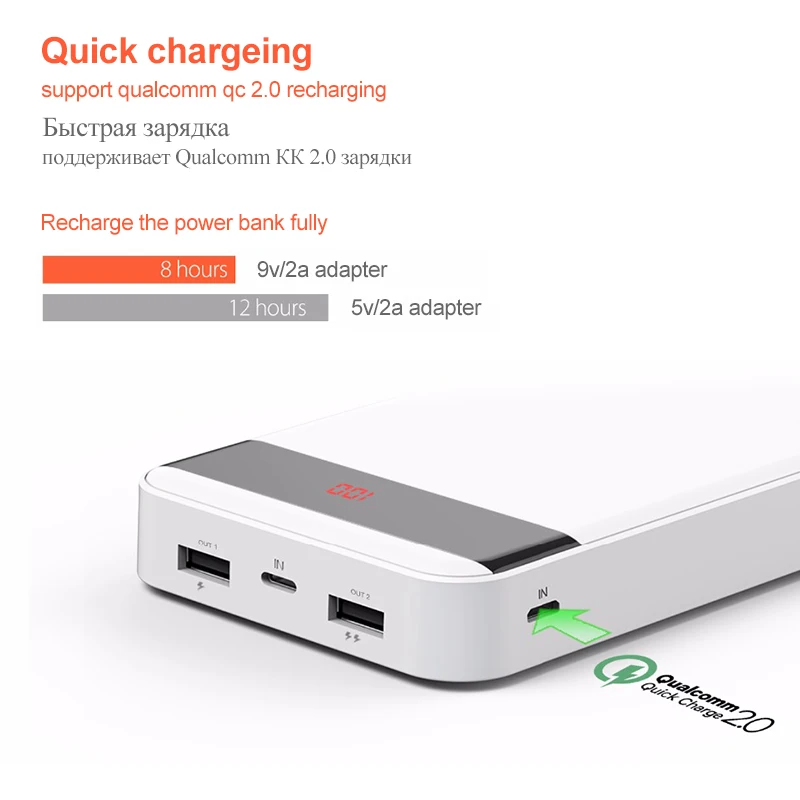 Yoobao Quick Charge 3 0 power Bank 20000 мАч для Xiaomi Mi 2 USB портативный внешний аккумулятор Pover iPhone 7 6