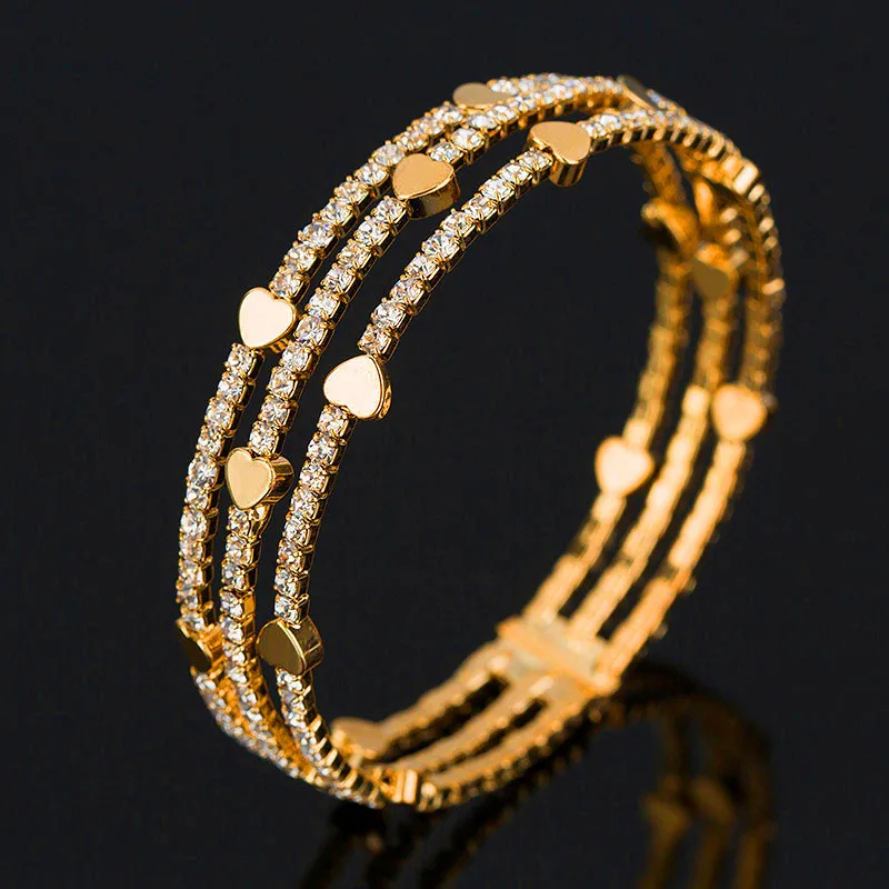 Милые женские большие браслеты из желтого золота в форме сердца винтажные стиле