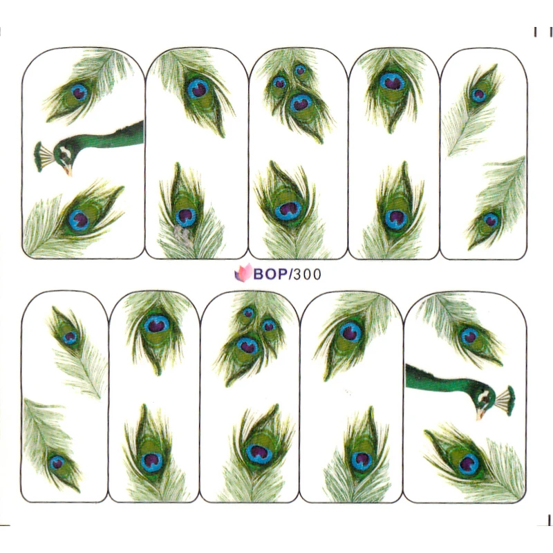 Водная наклейка для ногтей UPRETTEGO перо павлина Бабочка шлейф|nail sticker|nail artart water |