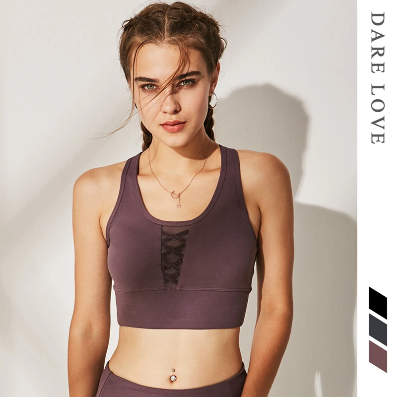 Пуш Ап Йога Топ Arc воротник Спорт Фитнес Передняя шнуровка Бюстгальтер Прочный