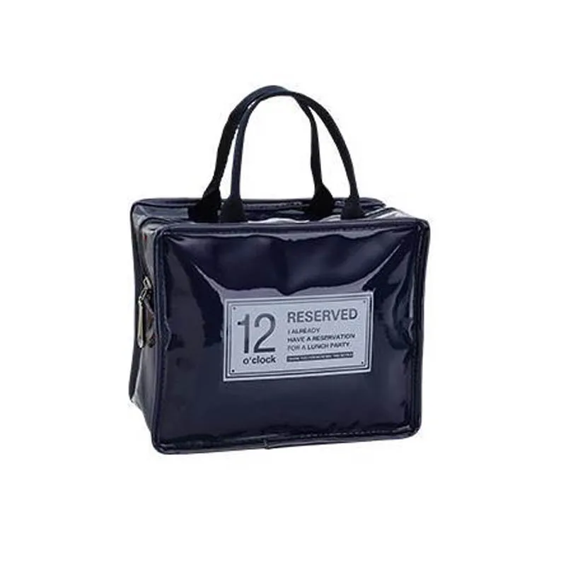 Navy Blue Водонепроницаемая сумка для ланча для женщин, детей, мужчин, сумка-холодильник для ланча, сумка-тоут с буквами, сумки для ланча из ПУ, изоляционная посылка, портативная - Цвет: Navy Blue