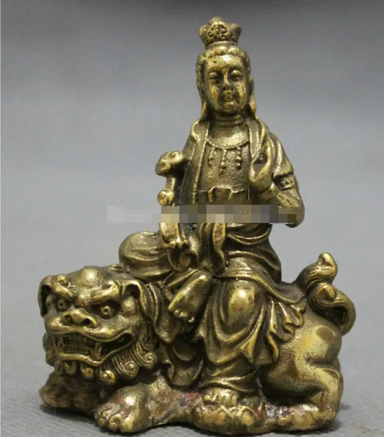 Китайская Бронзовая буддистская Статуя Льва руйи Кван-Инь богиня Гуаньинь Будда