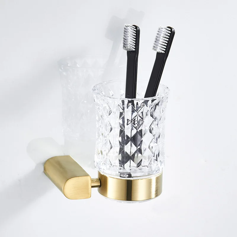 

Modern Gold Brushed Single Cup Holder Stainless Steel Base & Crystal Cup Metal Toothbrush Cup Holder Wall Hanging Tumbler Holder