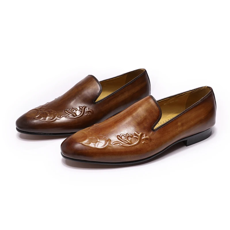 Autumn Luxury Mens Loafers For Wedding Party Street Fashion Brown Genuine Real Leather Slip On Men Dress Shoes Formal Shoes
