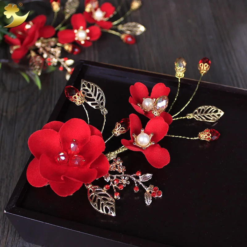 Заколка для волос с красными цветами 1 пара|hair clip jewelry|wedding headdressheaddress accessories |