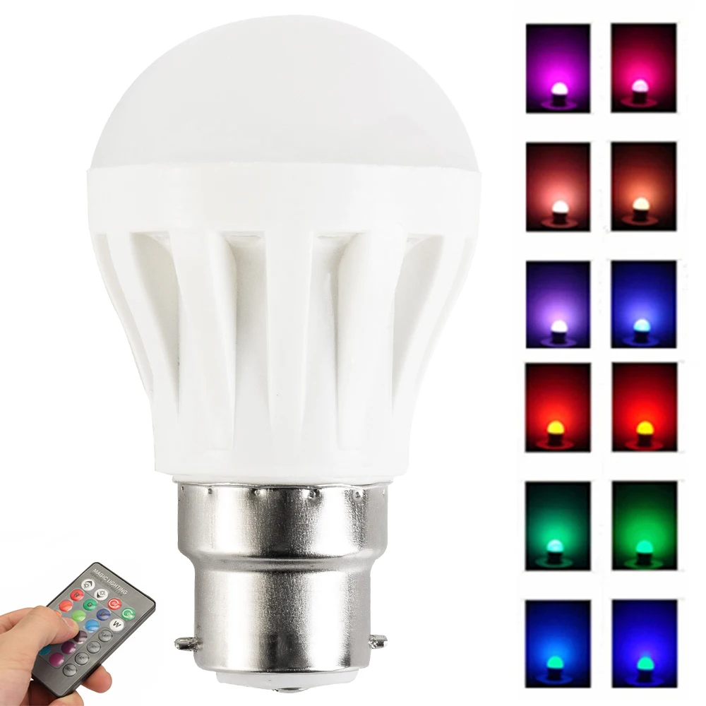 4 Вт Светодиодный светильник B22 байонетная Регулируемая RGB изменение цвета с