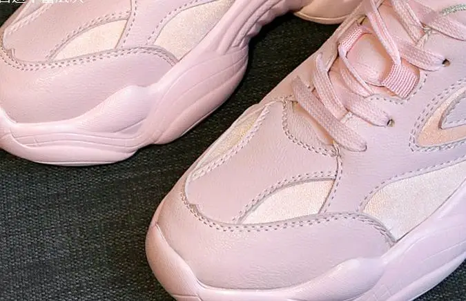 Pink Sneakers Women Shoes Chunky Sneakers New Trendy Female Leather Casual Shoes Woman Basket chaussures femme Dropshipping