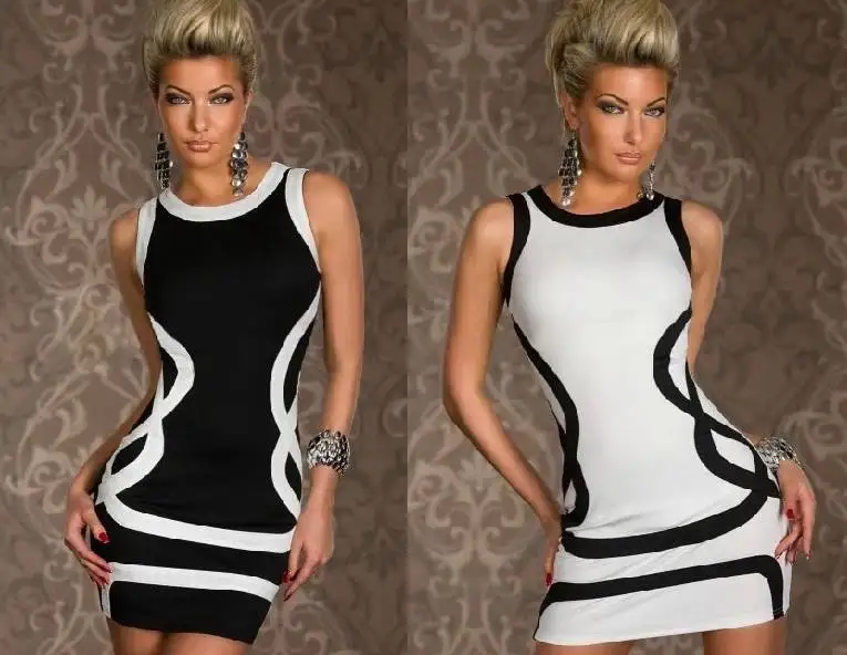 Женское платье без бретелек повседневное облегающее Клубное черное белое