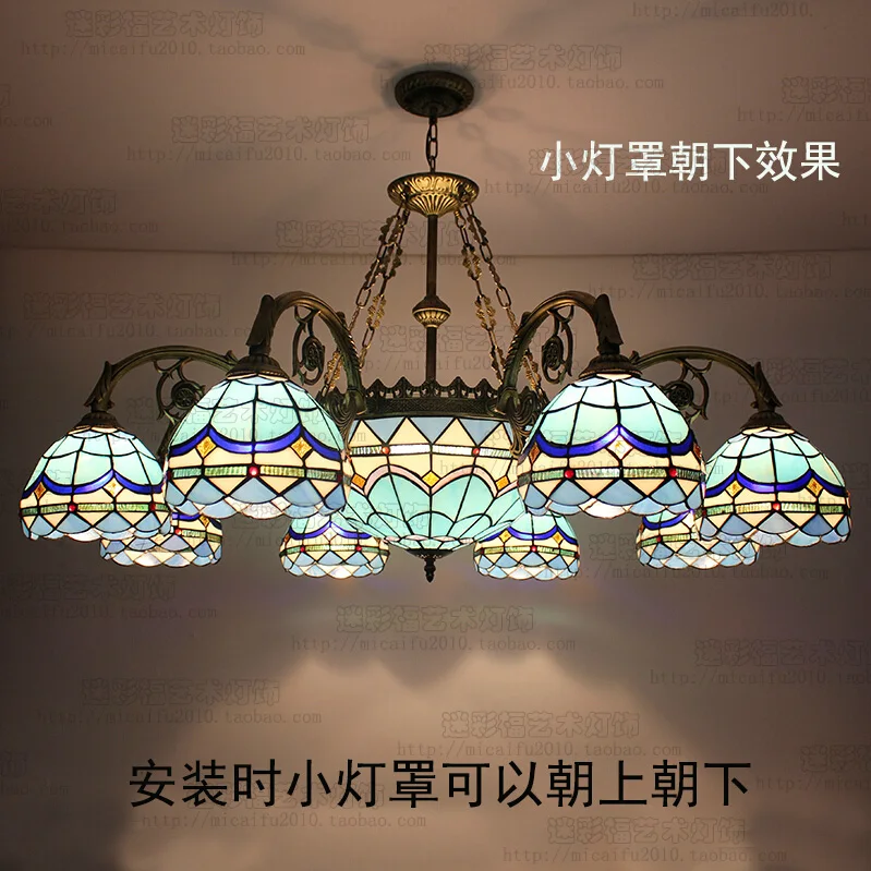 European Style Mediterranean Blue Tiffany Pendant Light Stained Glass Lobby Bar Villa Living Room Lamp Kitchen Chandelier | Лампы и