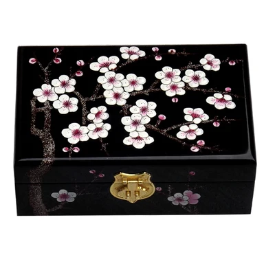 NEW Chinese handmade classic wooden lacquer & plum blossom 2 layers Jewelry box