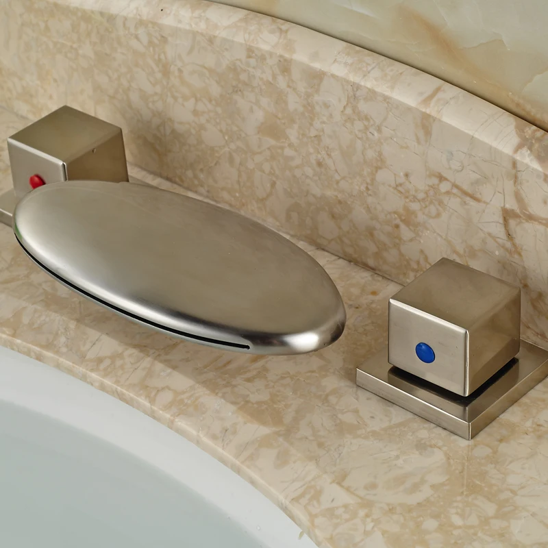 Двойная квадратная ручка 3 шт. смеситель для раковины с креплением на палубе