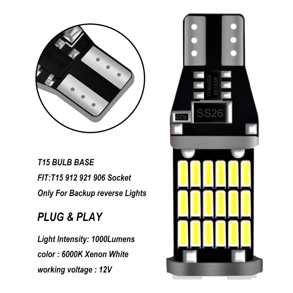 2 шт 12V-24V Canbus 921 912 T10 T15 45 светодиодный 4014 SMD 45SMD без полярности T16 лампы светильник