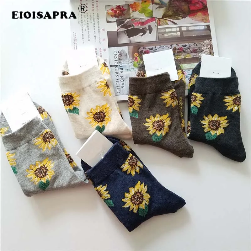 [EIOISAPRA] женские короткие носки в Корейском стиле с подсолнухами творческое