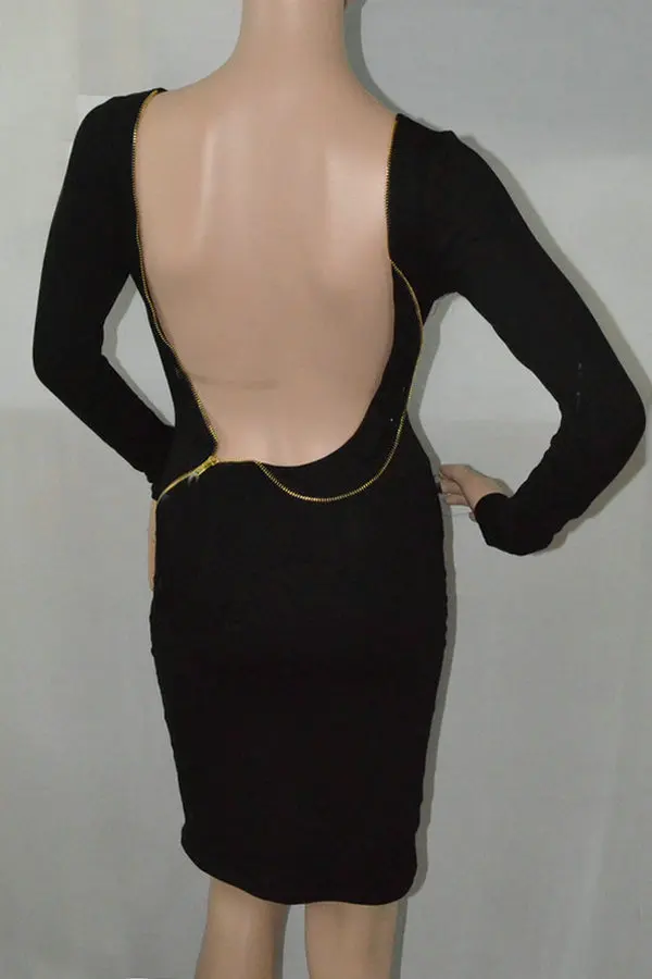 Привлекательное платье с молнией на спине длинным рукавом и открытой спиной