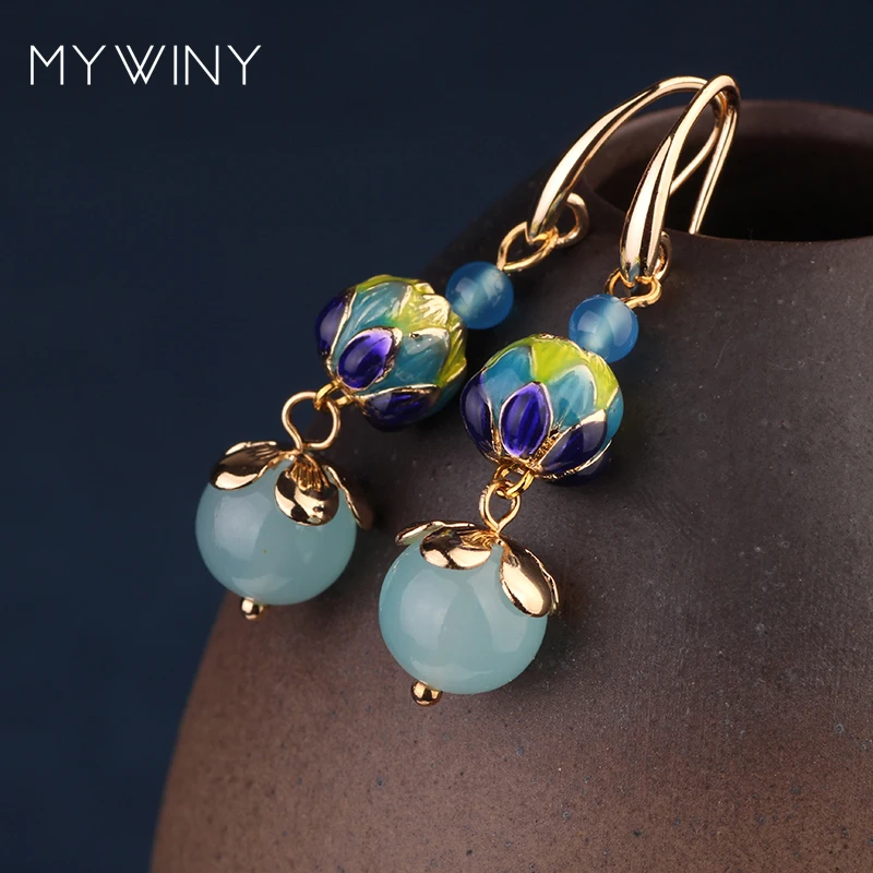 Женские винтажные серьги MYWINY медные Винтажные с цветами лотоса|Серьги-подвески| |