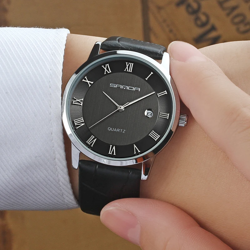 SANDA 7mm Super Slim Men's Watches Leather Business Leisure Calendar Quartz Watch Male clock relojes hombre relogio masculino | Наручные
