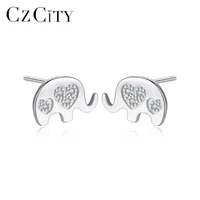 czcity double heart 925 sterling silver elephant stud earrings for women anniversary fine jewelry animal brinco love gift se0325