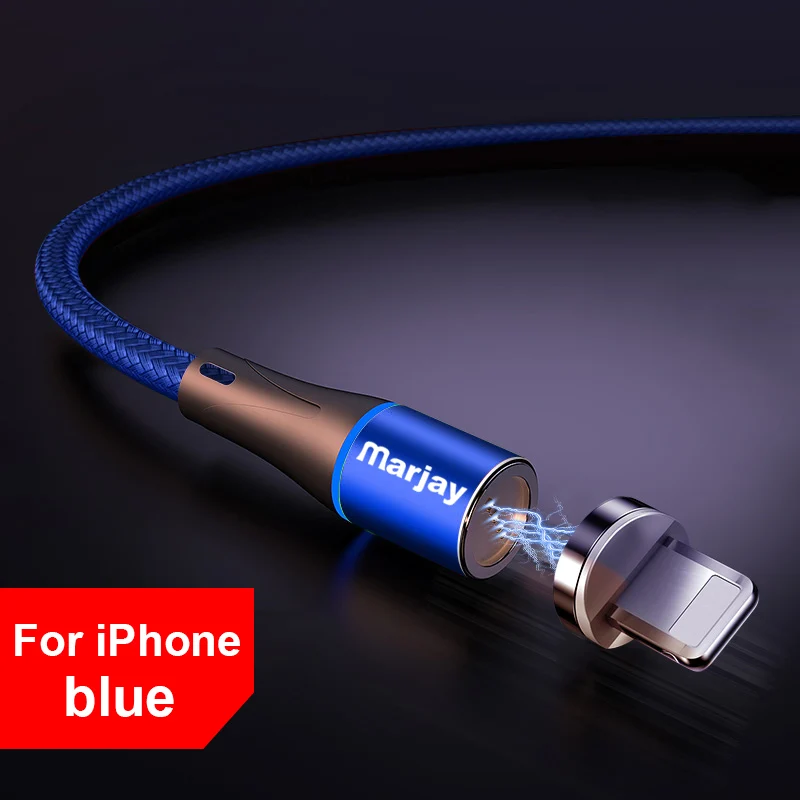 Marjay 2 м Магнитный кабель usb type C кабель для iPhone зарядное устройство 3A Магнитный зарядный Micro USB кабель и USB C кабель провод для samsung - Цвет: Blue For iPhone