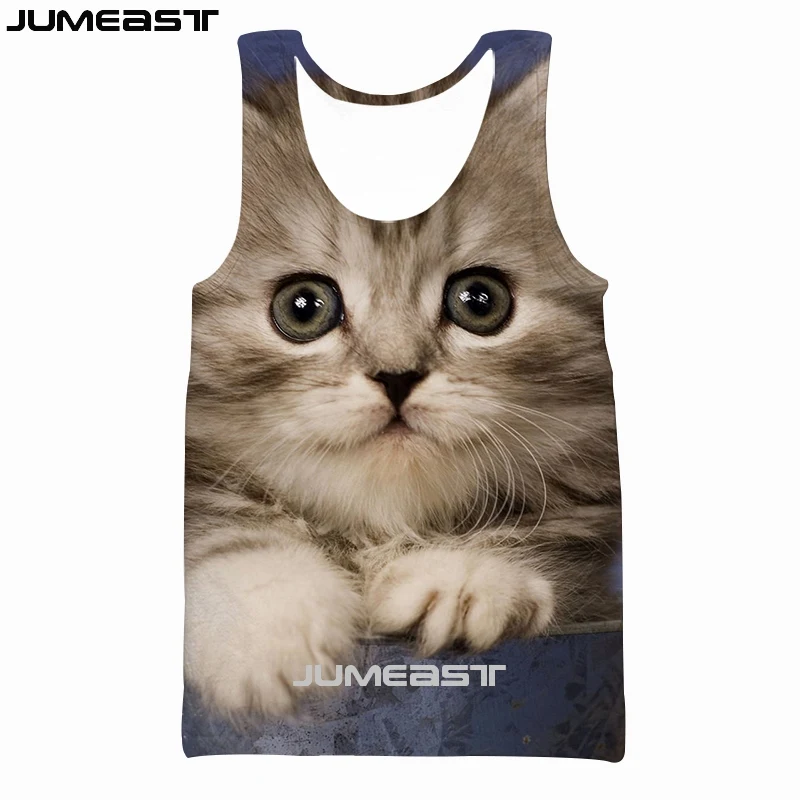 Jumeast бренд для мужчин/для женщин 3D жилет с принтом животных кошка короткий рукав Новая мода спортивный пуловер Лето безрукавки для
