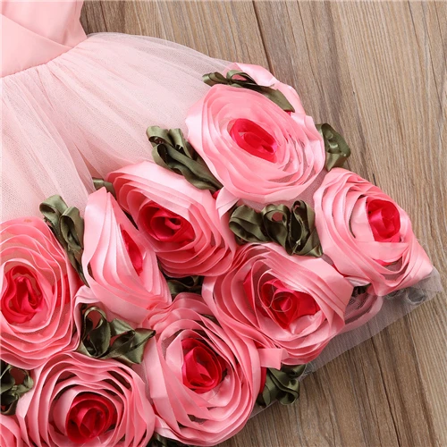 Summer Kids Baby Girl Rose Flower Lace Tutu Dress Vestidos Girls Toddler Bow Princess Wedding Party Pageant Formal Ball Dresses | Детская