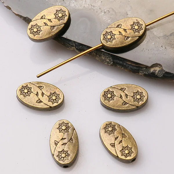 

32pcs antiqued bronze color oval shaped 2sided flowers spacer bead EF3496