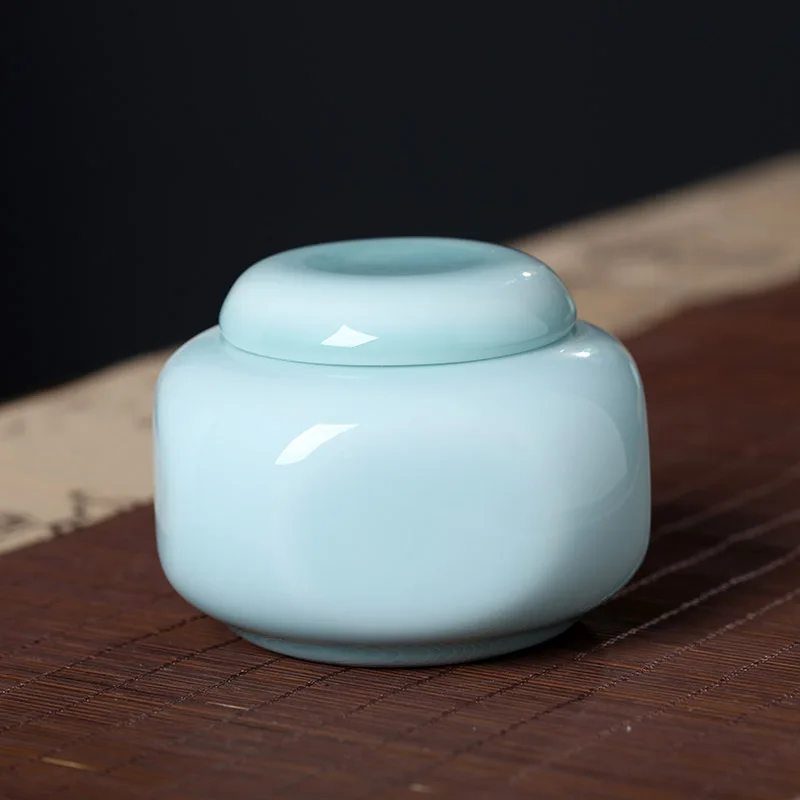 Керамическая чайная банка 50 грамм Caddy Jingdezhen Celadon нефритовый фарфор зеленый белый