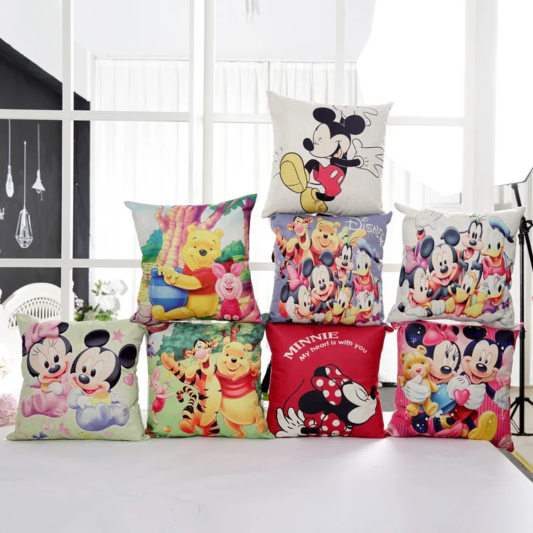 2 шт. disney мода мультфильм аниме Микки Мышь Минни Микки Декоративная Подушка Медвежонок Винни хлопок конопли наволочки 45x45 см