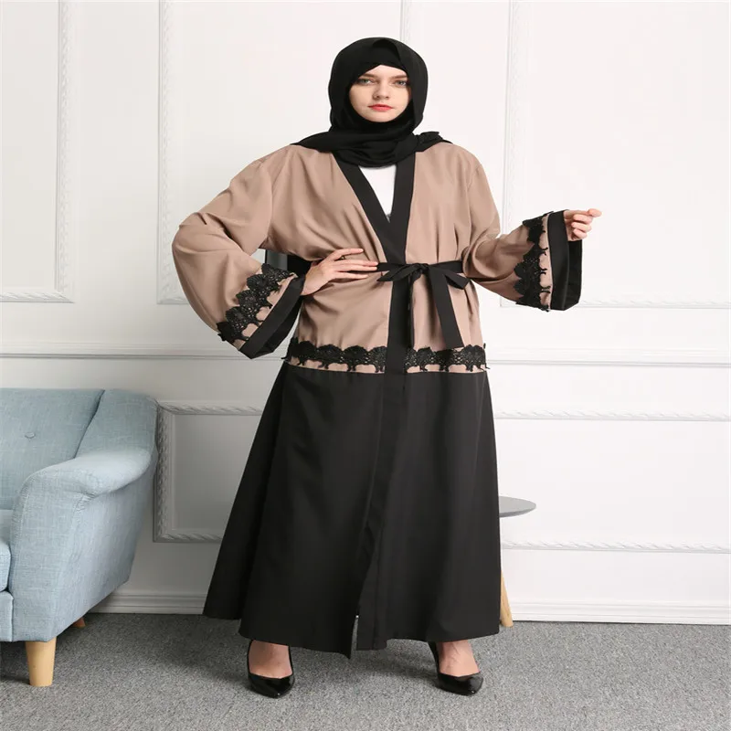 2017 new Hit color stitching lace Muslim long robe National style dress muslim islamic abaya arab maxi / belt | Тематическая одежда
