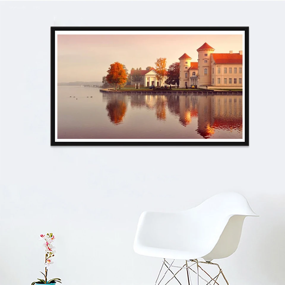Scenery tree landscape village train DIY Crystal full 5D diamond painting cross stitch kits art mosaic round square rhinestone | Дом и сад