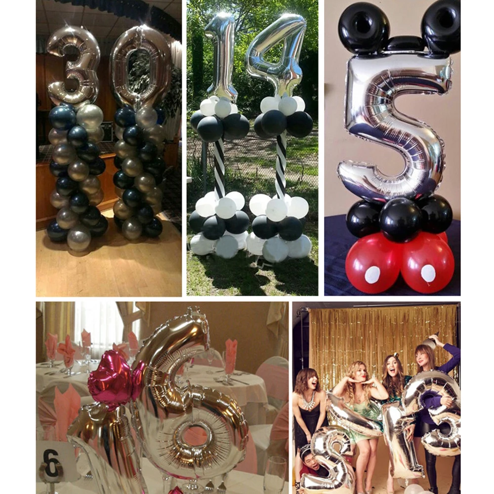1 шт 32 дюйма Золотое серебряное число шар цифра фольги гелиевые шары День