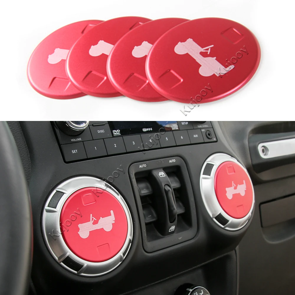 

4X Red/Blue Willys Aluminum Alloy Car Air Condition Air Vent Trim Cover Sticker Decor Frame Trim for Jeep wrangler 2011-2017