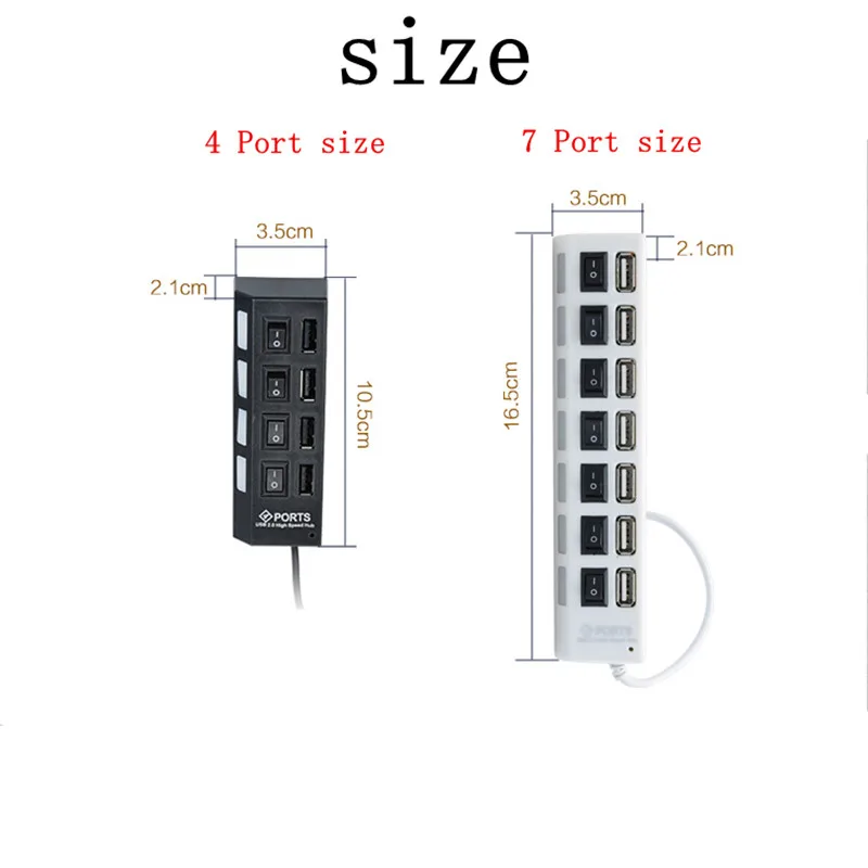 10 шт./лот высокоскоростной мини USB LED 7 портовый usb концентратор переключатель для
