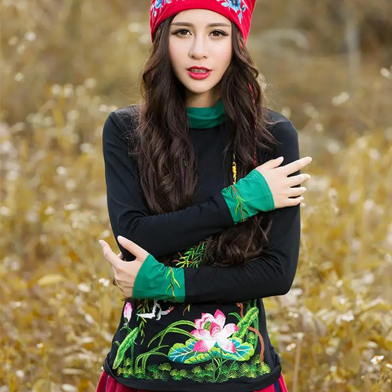 2019 Осенняя футболка с вышивкой повседневные женские винтажные Модные Топы