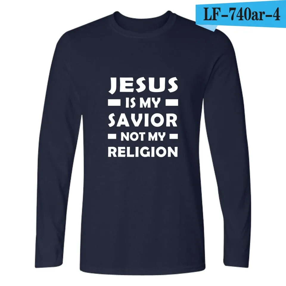 I Love Jesus Christian футболка с длинным рукавом для мужчин смешная черная модная футболка мужская брендовая Повседневная Высококачественная Футболка мужская хлопок 4XL - Цвет: navy blue