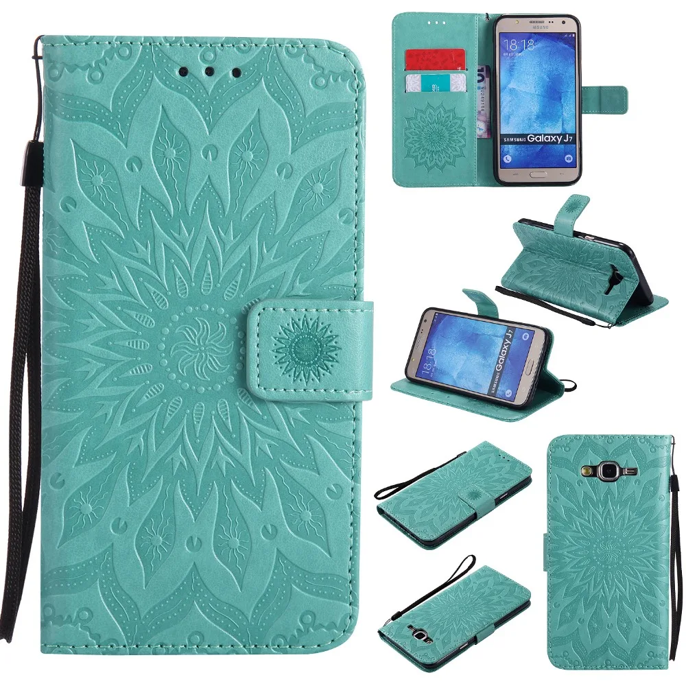 Флип чехол с подсолнухом для fundas Galaxy J7 J700 Samsung 2015 J700F J700H 5 дюйма + визитница|flip case|case