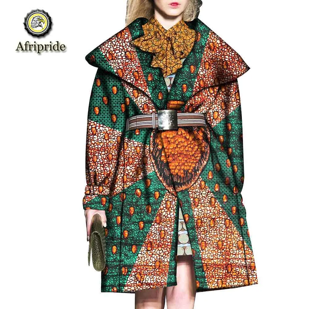 Женское пальто с поясом из чистого хлопка принтом AFRIPRIDE bazin riche ankara S1824020 2019|Женские