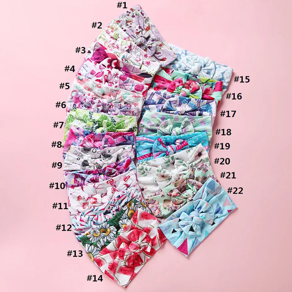 

1Pc Floral Print Nylon Baby Headbands Bowknot Print Bow Head Wraps Wide Nylon Turban Headband Baby Girls Hair Accessories