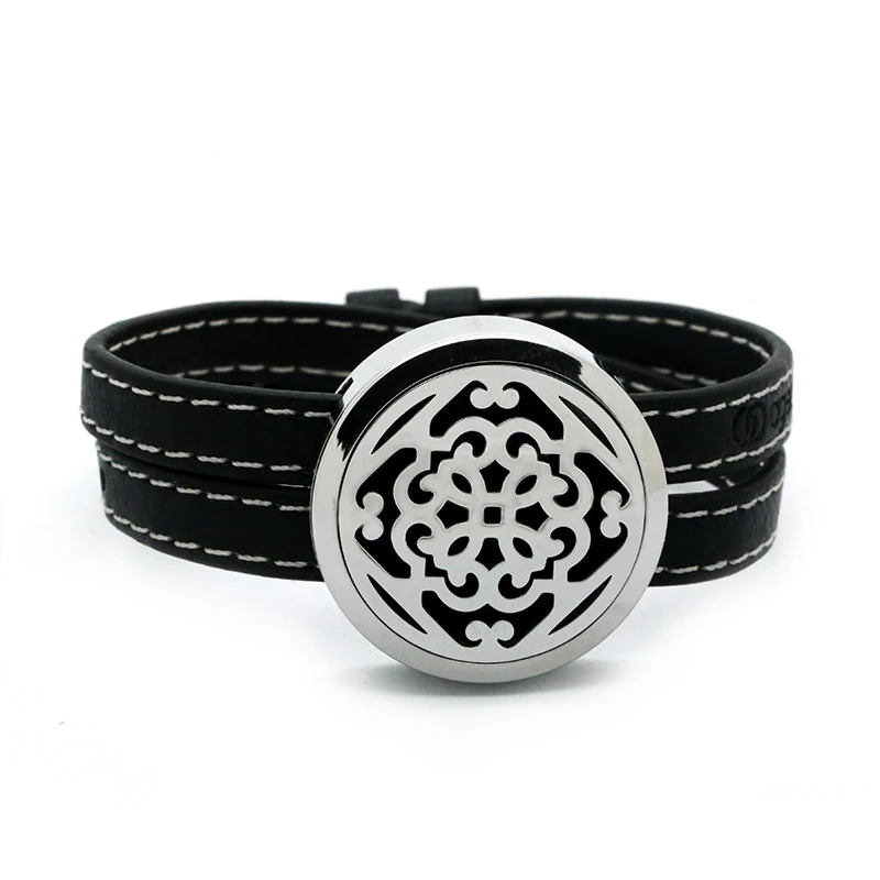 

BOFEE Essential Oil diffuser Locket Bracelet Screw Top Cross Aromatherapy Stainless Steel Leather Wrap Fashion Jewelry Gift 30MM