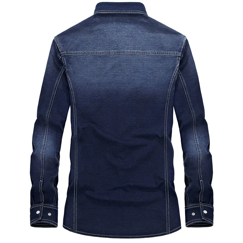 Одежда 2017 Весна Осень синяя мужская джинсовая хлопковая рубашка Camisa Hombre