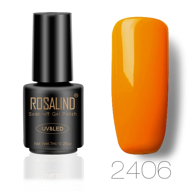 2406 ROSALIND 7 мл, флакон, черный цвет, чистый цвет, набор для полировки ногтей, лак, УФ светодиодный, впитывающий Полупостоянный лак для ногтей - Цвет: 2406