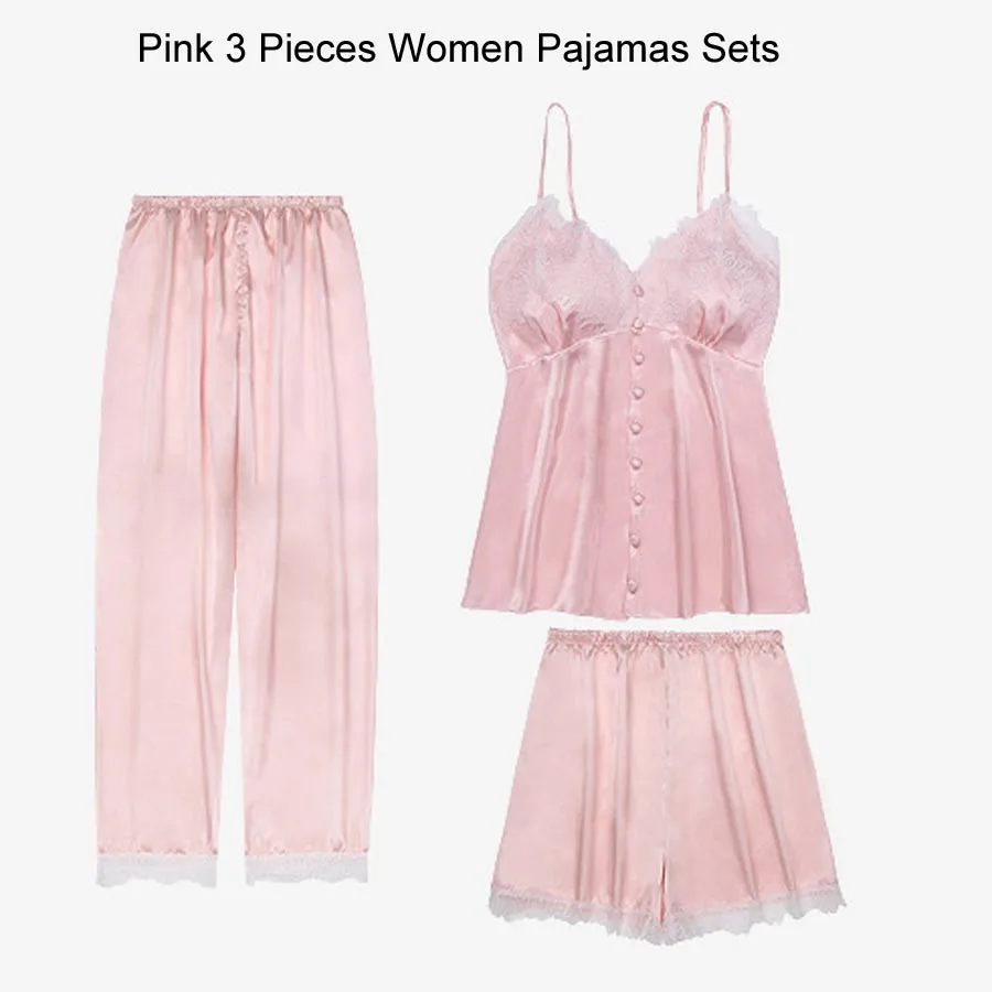 Pink Pajamas Set (4) Сексуальный халат и платье наборы для женщин атласная одежда для сна комплект из 5 предметов летний домашний вечерний комплект с платьем Slik кружевное ночное белье халат сексуальное ночное платье - Цвет: Pink Pajamas Set (4)