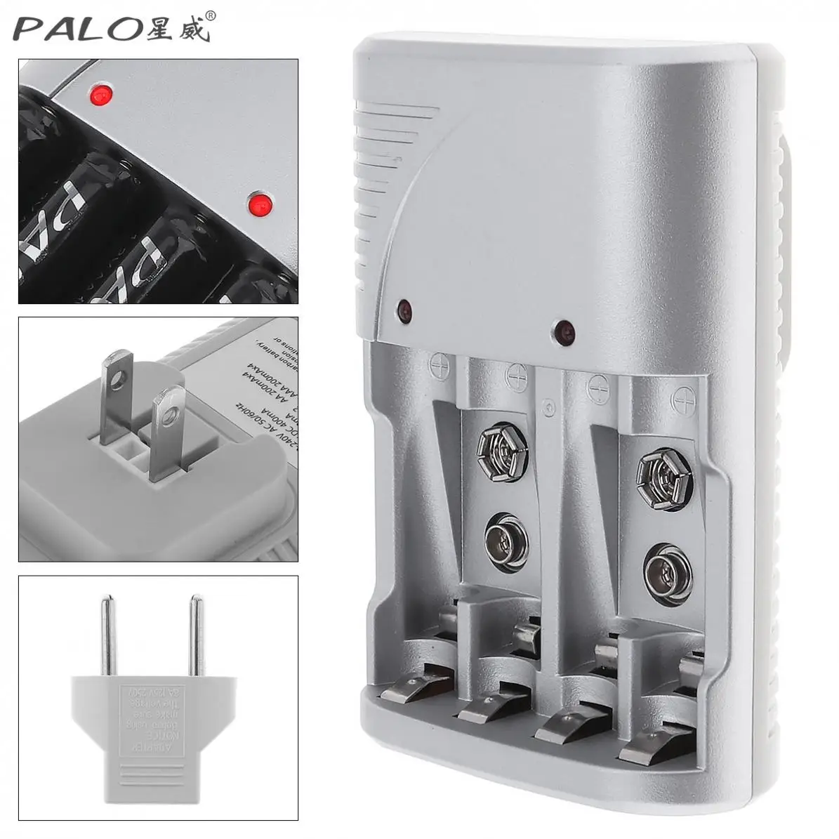 

PALO 4 Independent Slots Battery Smart Charger with LED Indicator for AA / AAA / 9v / Ni-MH / Ni-Cd Batteries