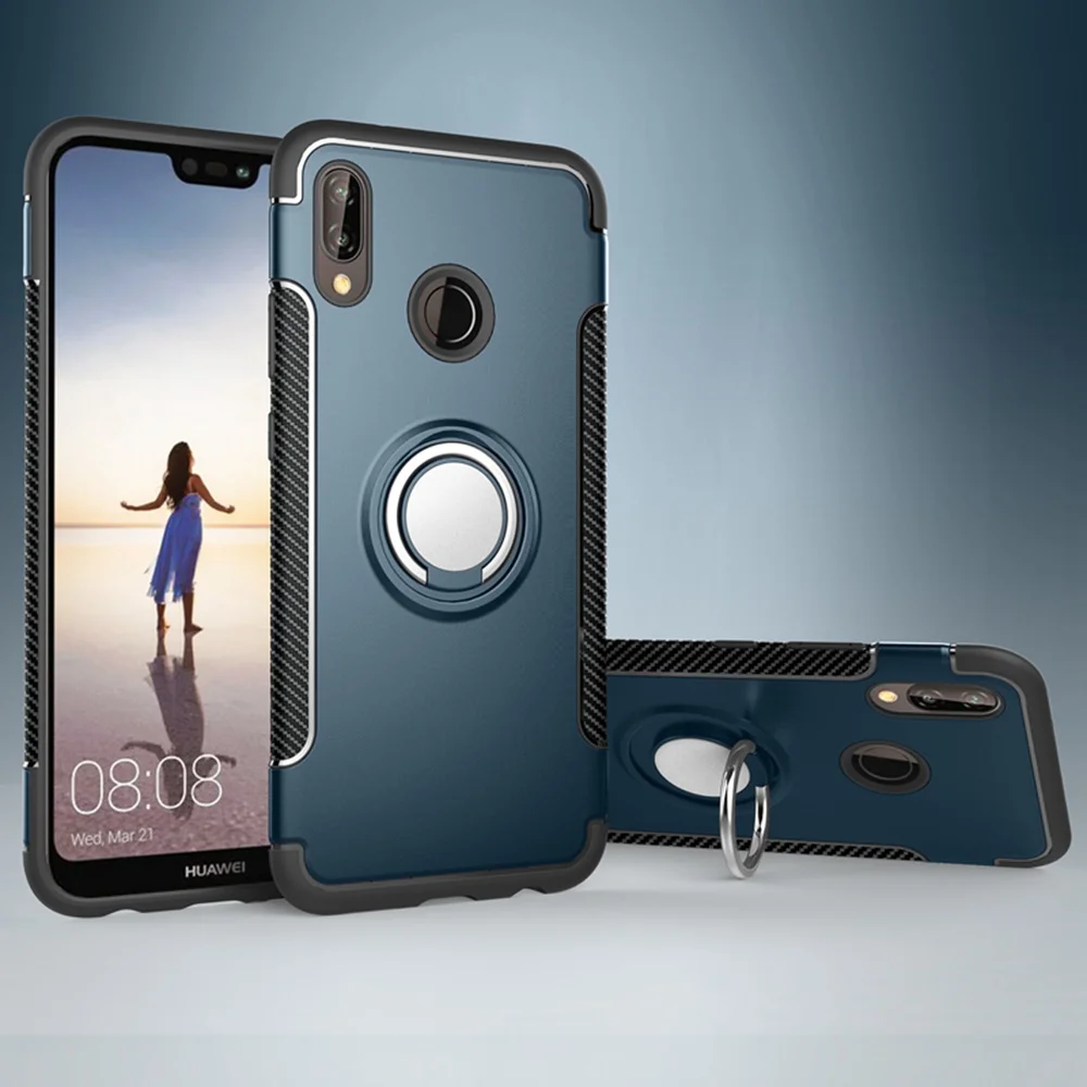 Чехол для Huawei P20 Lite Pro Черный Мягкий силикон Жесткий ПК Кольцевая броня Этюд.