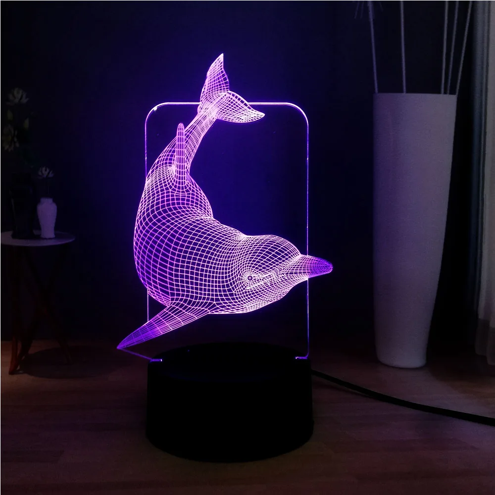 Новинка акриловая 3D иллюзия светодиодная прикроватная тумбочка с дельфином 7