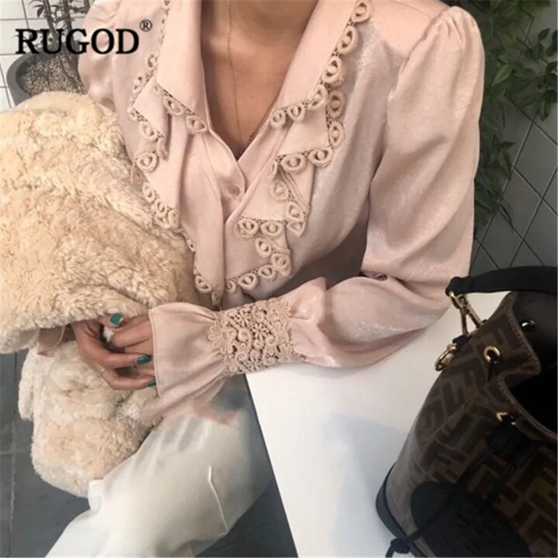 Женская офисная блузка RUGOD белая Свободная с рукавом Бишоп вечерние бальные Топы