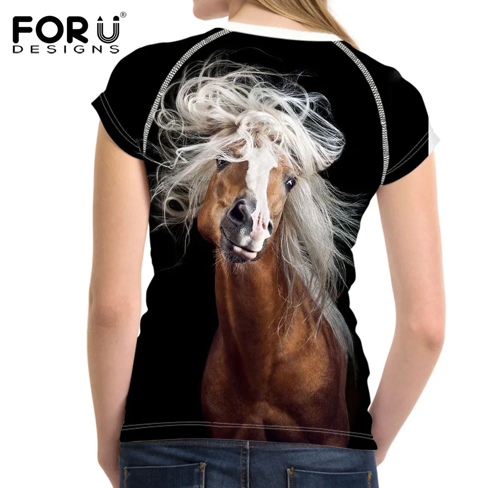 FORUDESIGNS/3D забавные лошадь печатных для женщин Футболка Harajuku Модные женские
