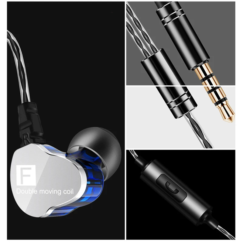 CHICLITS In-ear Earphones New 3.5mm Dual Unit Driver Subwoofer Sweatproof Sport Music Earphone With Mic For Smart Headset Mp3 |