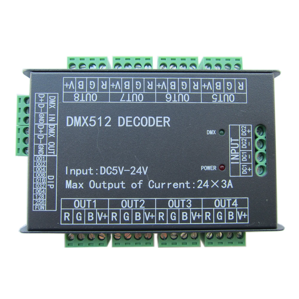 24CH 24channel Easy dmx512 DMX decoder,LED dimmer Controller, DC5V-24V,Max 3A,8 groups RGB controller, Iron case for led strip