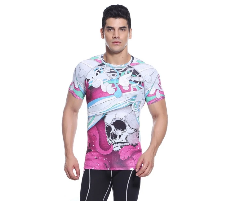 2017 бренд Йога футболка мужчин Тренажерный зал Бодибилдинг розовый мужская